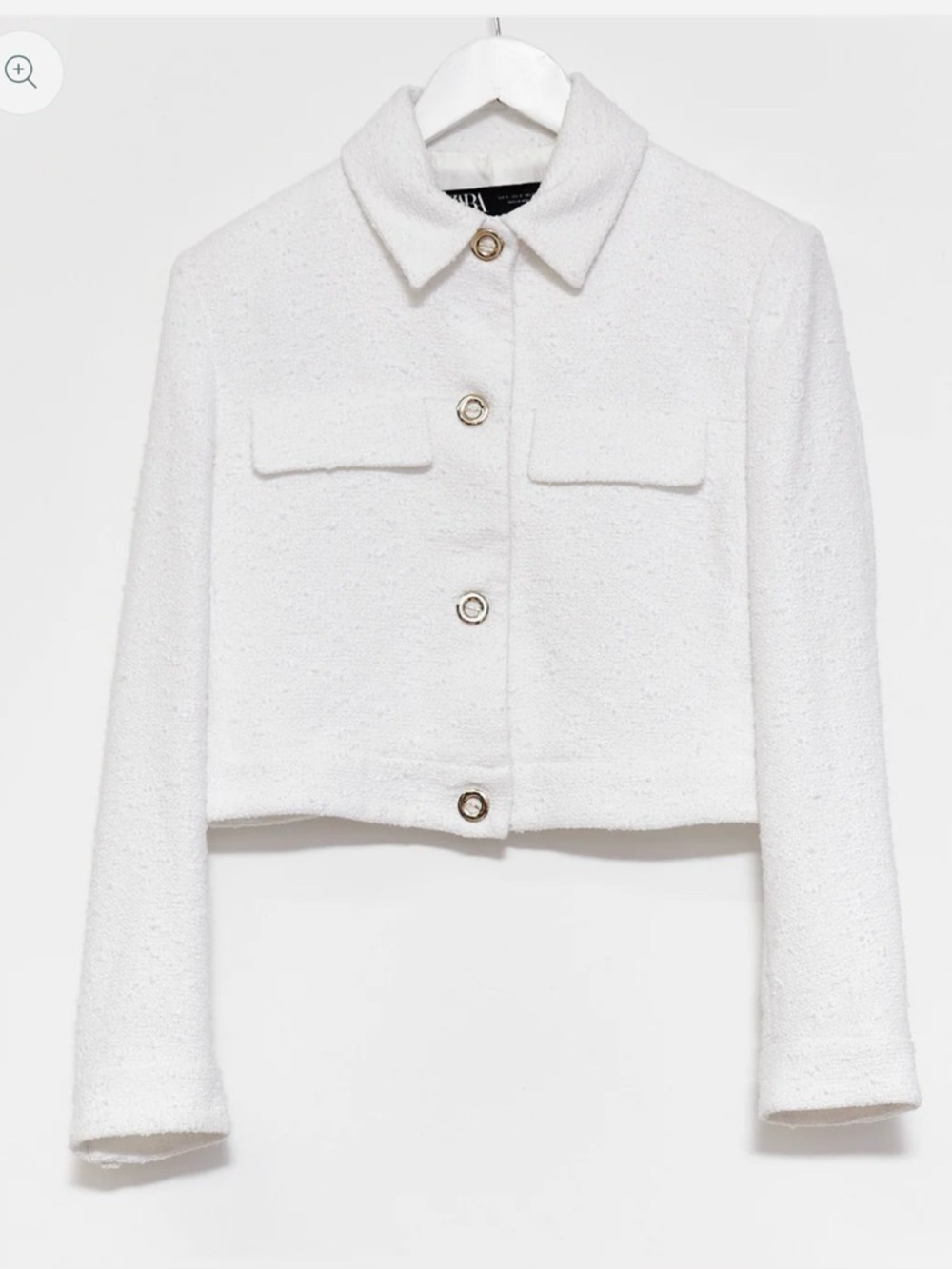Zara Cropped Bouclé Tweed Jacket Ivory Gold Button Textured Blazer S Preppy